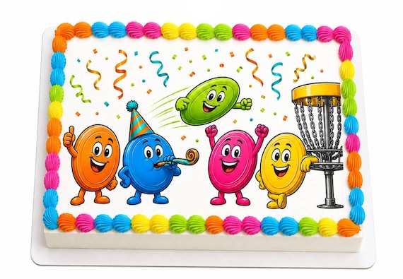Disc Golf Birthday Edible Cake Topper, Colorful Flying Discs and Basket Frosting Sheet ~ D30255