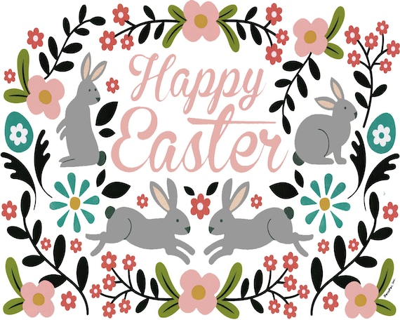 Pastel Happy Easter Bunnies Birthday ~ Edible 2D Fondant Birthday Cake/Cupcake Topper ~ D24081