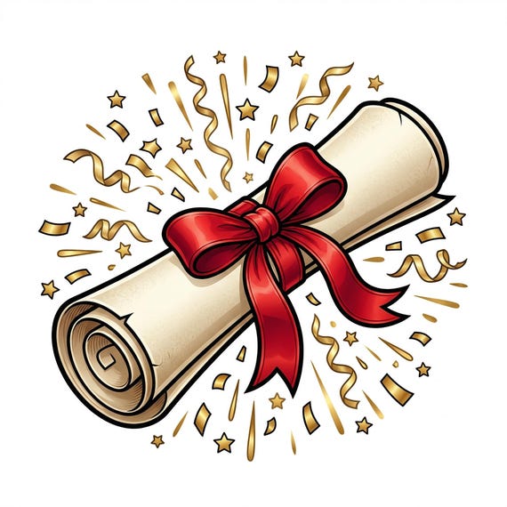 Graduation Diploma Gold Confetti Edible Cake Topper Image, Personalized (9 Size Options) - SKU D30010