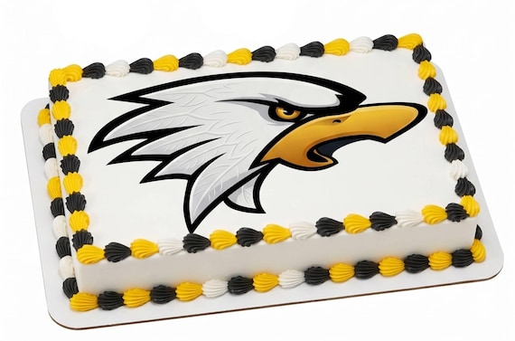 Eagle Mascot Edible Cake Topper, School Spirit Frosting Sheet Image, Black Gold Eagles Sports Team ~ D841