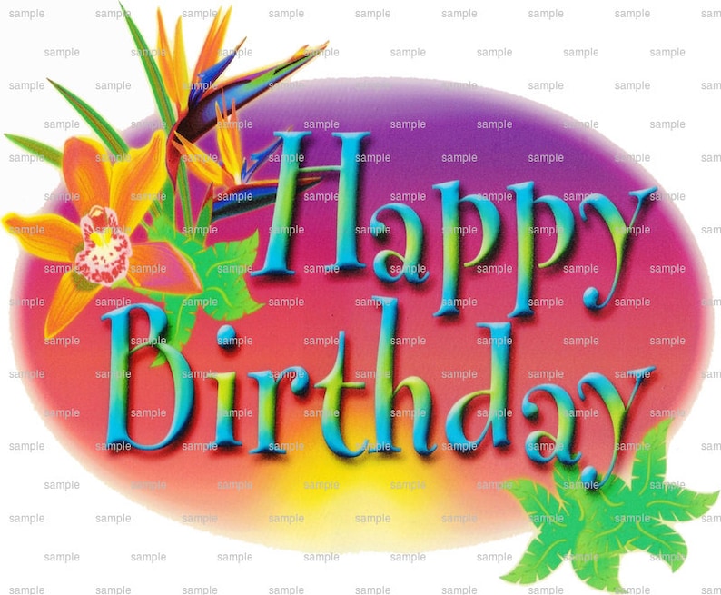 Luau Happy Birthday ~ Edible 2D Fondant Birthday CakeCupcake Topper ~ D1399