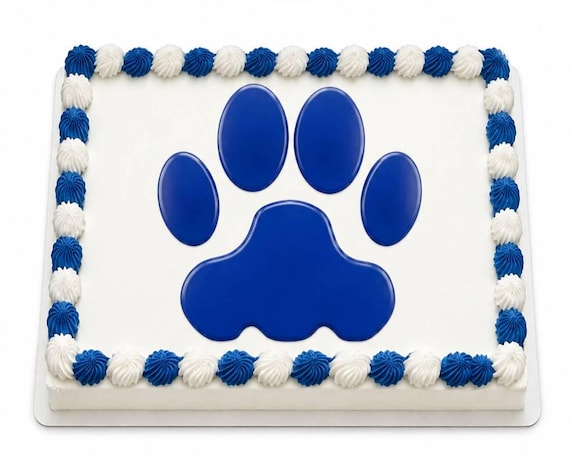 Blue Paw Print Mascot Edible Cake Topper, Dog Puppy Team Frosting Sheet Image, Bulldog Wildcat ~ D9981