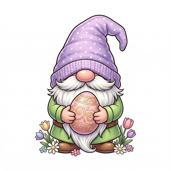 Easter Gnome Pastel Egg Edible Cake Topper Cupcake Image Frosting Sheet Spring Decor Personalized (9 Size Options) D30024
