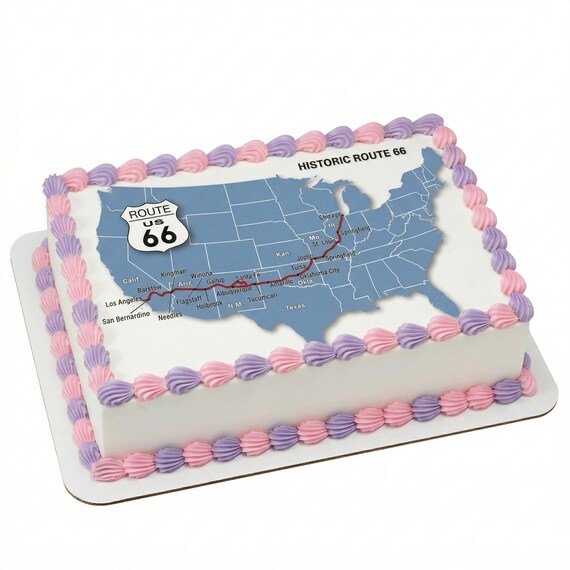 Route 66 Map Birthday ~ Edible 2D Fondant Birthday Cake/Cupcake Topper ~ D1706