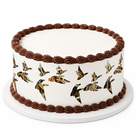 Duck Hunting Camo Edible Cake Side Strip, Woodland Waterfowl Frosting Sheet Decoration ~ D21660