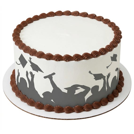 Silver Gray Graduation Cap Toss Silhouette Edible Cake Side Strip, Commencement Frosting Sheet Image, Grad Party Decor ~ D24715