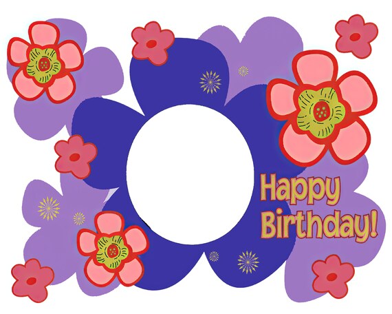 Spring Flowers Happy Birthday ~ Edible 2D Fondant Birthday Photo Frame Cake/Cupcake Topper ~ D4130