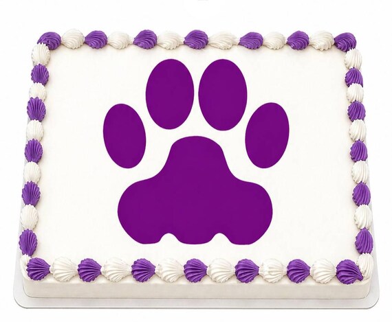 Purple Paw Print Silhouette Edible Cake Topper, Dog Cat Mascot Frosting Sheet Image, Pet Lover ~ D22949