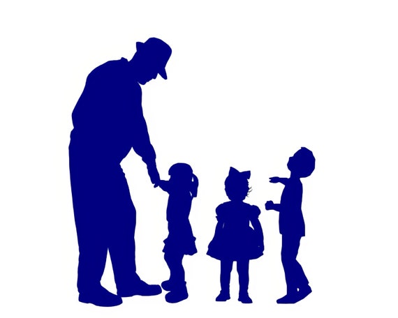 Blue Grandpa & Kids Silhouette Birthday ~ Edible 2D Fondant Birthday Cake/Cupcake Topper ~ D24614
