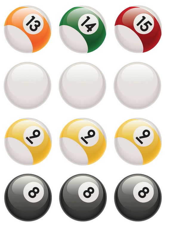 Pool Balls 13 to 15 Cue 9 & 8 Balls ~ Edible 2D Fondant Birthday Cake/Cupcake Topper ~ D22566