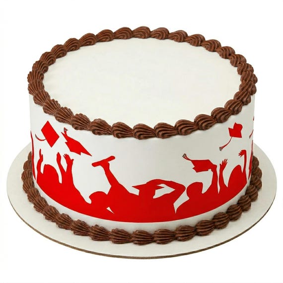Red Graduation Cap Toss Silhouette Edible Cake Side Strip, Commencement Frosting Sheet Image, Grad Party Decor ~ D24452