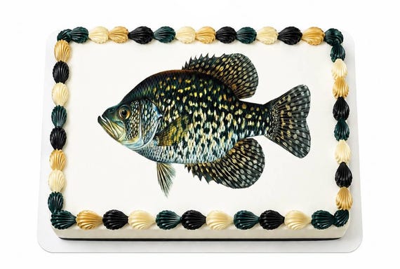 Black Crappie Fish Edible Cake Topper, Fishing Birthday Frosting Sheet ~ D7937