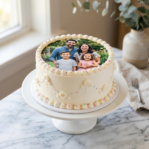 Custom Edible Cake Topper Photo Image, Personalized Frosting Sheet, Family Photo Pet Logo Memorial, Birthday Anniversary Graduation Wedding