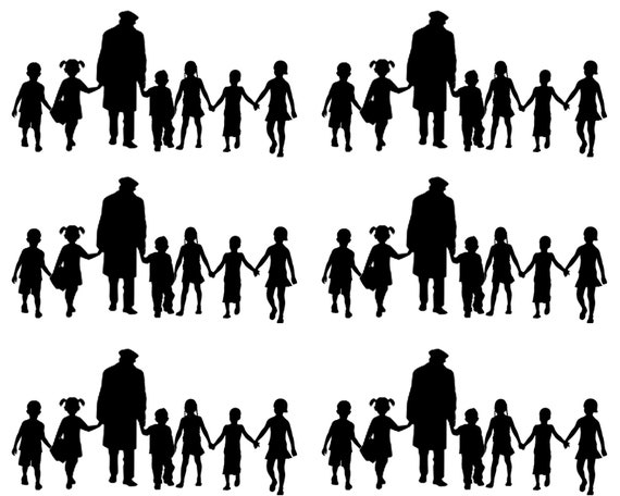 Grandpa & Grandkids Silhouette Birthday - Side Strips ~ Edible 2D Fondant Birthday Cake Side Toppers ~ D24717