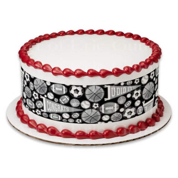 Sports Grad Graduation - Side Strips ~ Edible 2D Fondant Birthday Cake Side Toppers ~ D22039