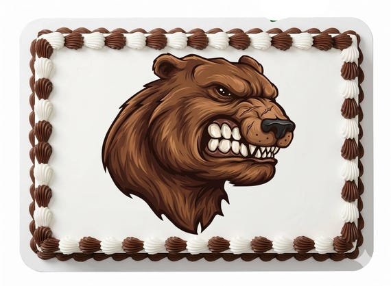 Grizzly Bear Mascot Edible Cake Topper, School Spirit Frosting Sheet Image, Brown Bears Sports ~ D918