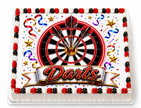 Darts Bullseye Banner Edible Cake Topper, Game Night Frosting Sheet Image ~ D30143