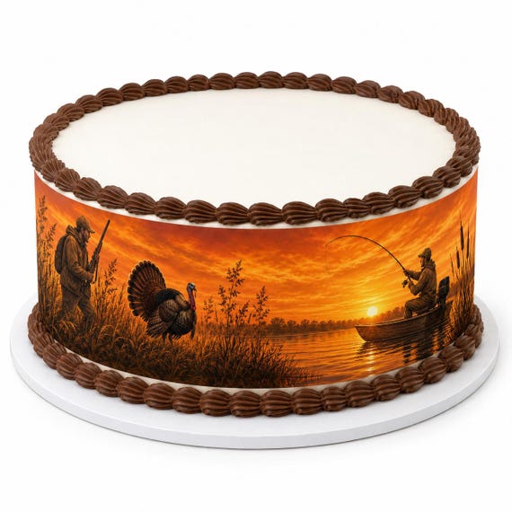 Hunting Fishing Wildlife Edible Cake Side Strip, Birthday Frosting Sheet Decoration ~ D30172