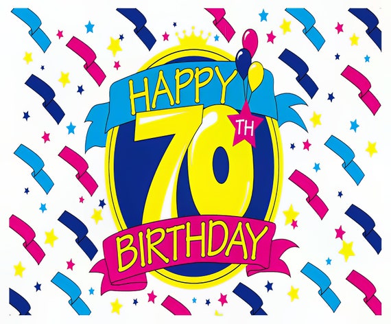 Happy 70th Birthday ~ Edible 2D Fondant Birthday Cake/Cupcake Topper ~ D6002