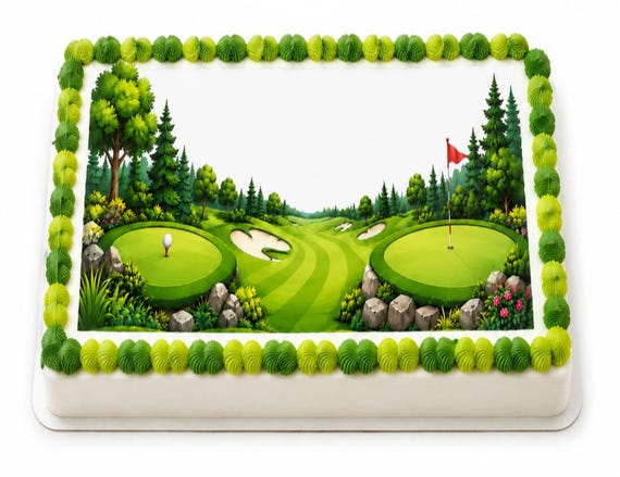Golf Course Fairway Edible Cake Topper, Golfer Birthday Frosting Sheet Image ~ D30127