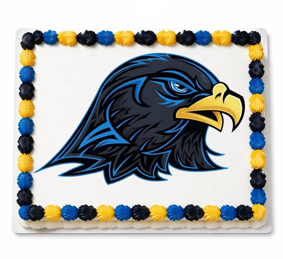Hawk Falcon Mascot Edible Cake Topper, School Spirit Frosting Sheet Image, Blue Black Hawks ~ D933