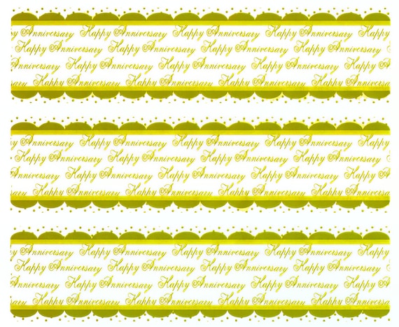 Happy Anniversary Gold - Side Strips ~ Edible 2D Fondant Birthday Cake Side Toppers ~ D20875