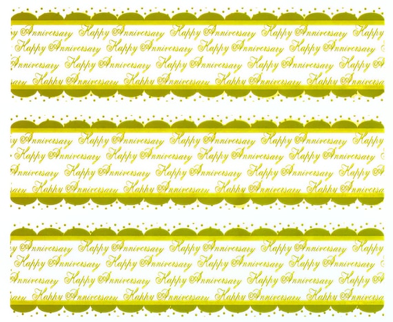 Happy Anniversary Gold - Side Strips ~ Edible 2D Fondant Birthday Cake Side Toppers ~ D20875