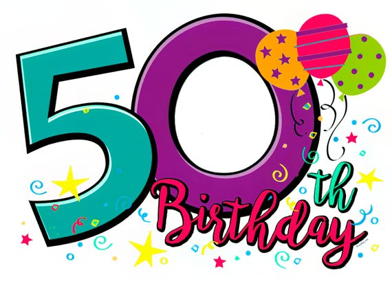Happy 50th Birthday ~ Edible 2D Fondant Birthday Photo Frame Cake/Cupcake Topper ~ D24114