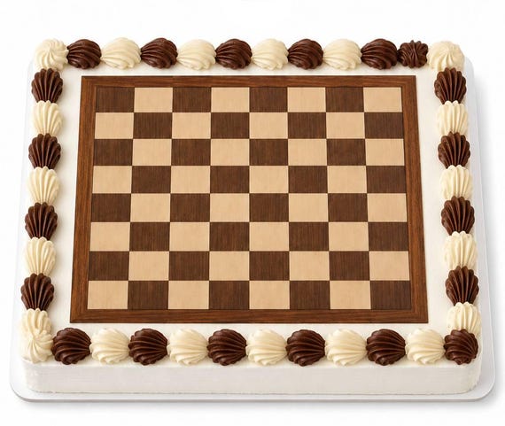 Wooden Chessboard Edible Cake Topper, Classic Board Game Birthday Frosting Sheet ~ D30252