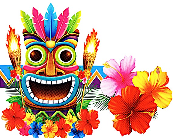 Summer Luau Tiki Birthday ~ Edible 2D Fondant Birthday Cake/Cupcake Topper ~ D5423