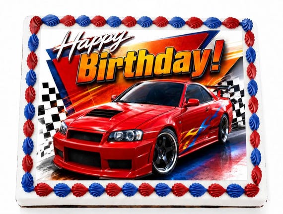 Red Race Car Edible Cake Topper, Birthday Racing Frosting Sheet Image ~ D2167