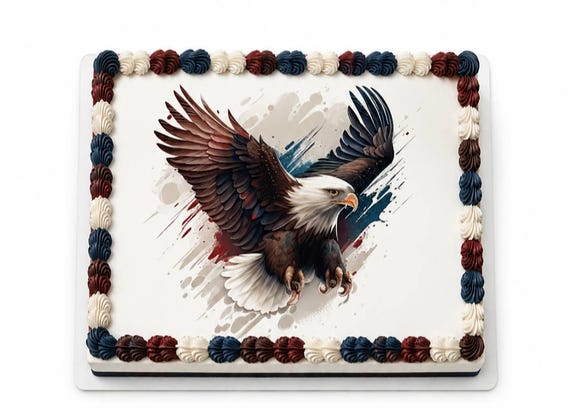 Bald Eagle Patriotic Edible Cake Topper, American Bird Frosting Sheet Image ~ D24783