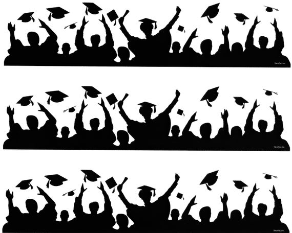 Graduation Sillhouette - Side Strips ~ Edible 2D Fondant Birthday Cake Side Toppers ~ D485