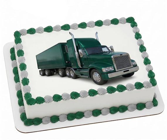 Green Semi Truck Edible Cake Topper, Big Rig Frosting Sheet Decoration ~ D30047
