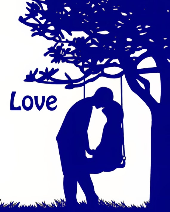 Blue Couple In Love Silhouette Birthday ~ Edible 2D Fondant Birthday Cake/Cupcake Topper ~ D24625