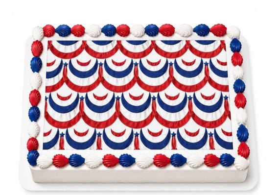 Patriotic Bunting Edible Cake Topper, Fourth July Flag Frosting Sheet Image ~ D2941