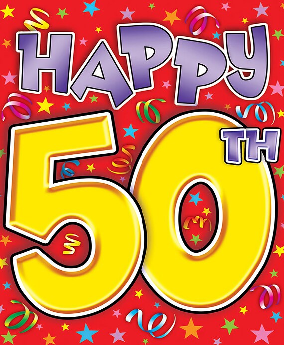 Happy 50th Birthday ~ Edible 2D Fondant Birthday Cake/Cupcake Topper ~ D5992