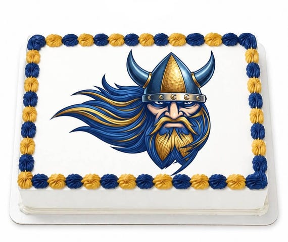 Viking Mascot Edible Cake Topper, School Spirit Frosting Sheet Image, Blue Gold Vikings Sports ~ D966