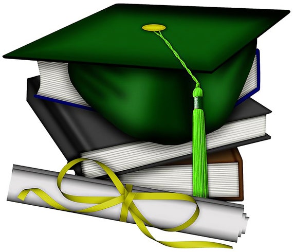 Green Graduation Cap Green Tassel Diploma Birthday ~ Edible 2D Fondant Birthday Cake/Cupcake Topper ~ D24053