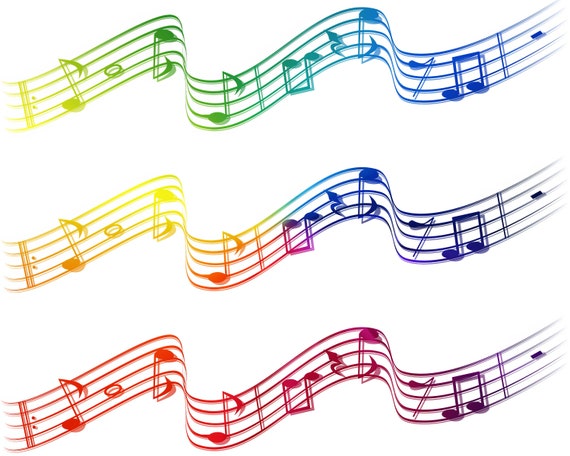 Rainbow Musical Notes Band Birthday ~ Edible 2D Fondant Birthday Cake Side Toppers ~ D22865