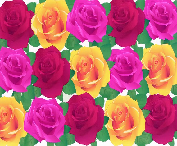 Red Pink & Yellow Flower Cake Background ~ Edible 2D Fondant Birthday Cake/Cupcake Topper ~ D3092