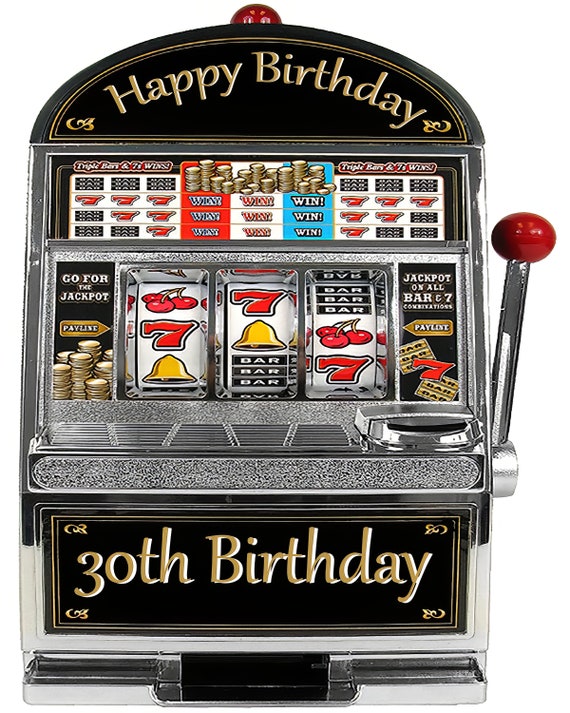 Las Vegas Happy 30th Birthday Slot Machine ~ Edible 2D Fondant Birthday Cake/Cupcake Topper ~ D22764