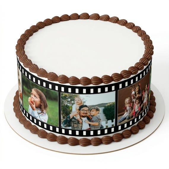 Film Strip Photo Collage Edible Cake Side Strip, Custom Movie Reel Frosting Sheet Image, Birthday Party Decor ~ D24159