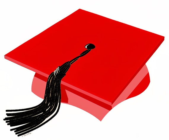 Red Graduation Cap With Black Tassel Birthday ~ Edible 2D Fondant Birthday Cake/Cupcake Topper ~ D24047