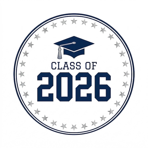 Class of 2026 Navy Silver Edible Cake Topper Image, Personalized (9 Size Options) - SKU D30017