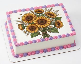 Sunflower Bouquet Edible Cake Topper, Spring Summer Frosting Sheet D30037