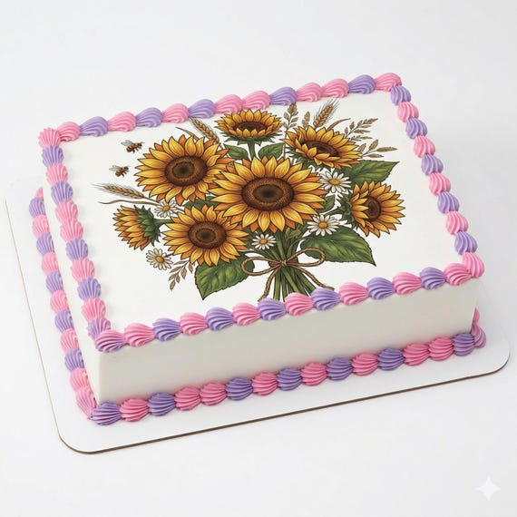 Sunflower Bouquet Edible Cake Topper, Spring Summer Frosting Sheet D30037