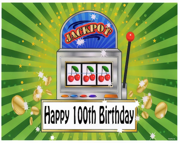 100th Birthday Las Vegas Casino Slot Machine ~ Edible 2D Fondant Birthday Cake/Cupcake Topper ~ D22616