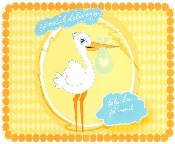 Stork Special Delivery Baby ~ Edible 2D Fondant Birthday Cake/Cupcake Topper ~ D2843
