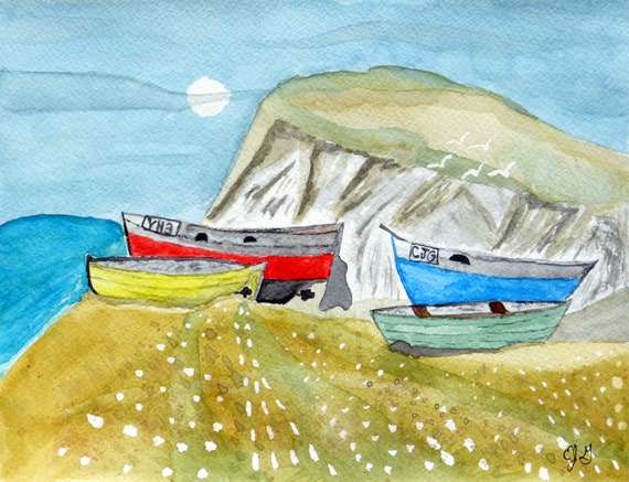 Boats on a Shore - Eric Gunty ~ Edible 2D Fondant Birthday Cake/Cupcake Topper ~ D5388